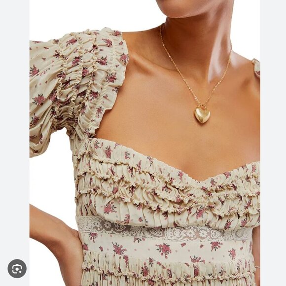 Free People Women's Bali Juniper Floral Print Ruffled Midi Dress Size 2 - Picture 5 of 11